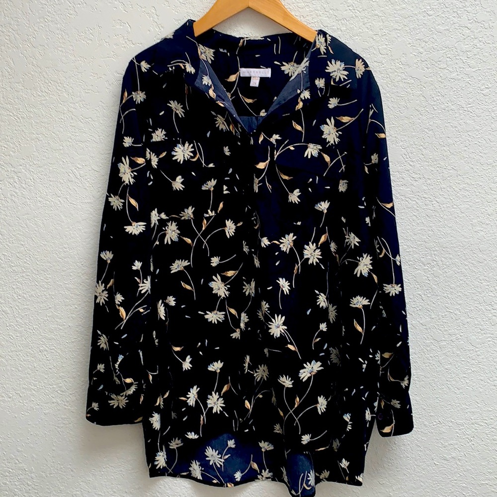 Cute Floral Button Up Pocket Blouse Plus 2X